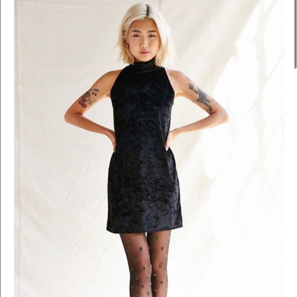 Urban renewal black velvet mock neck dress